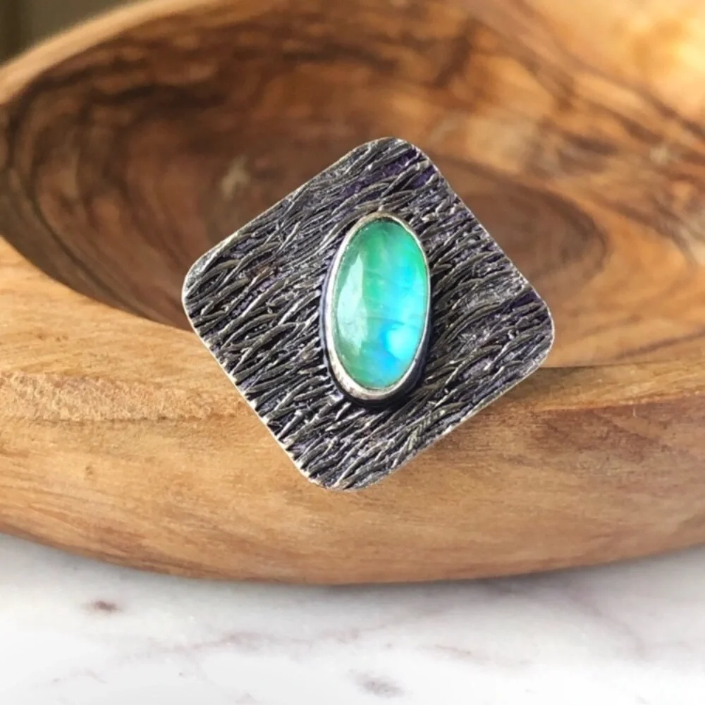 Rainbow Moonstone Silver Ring